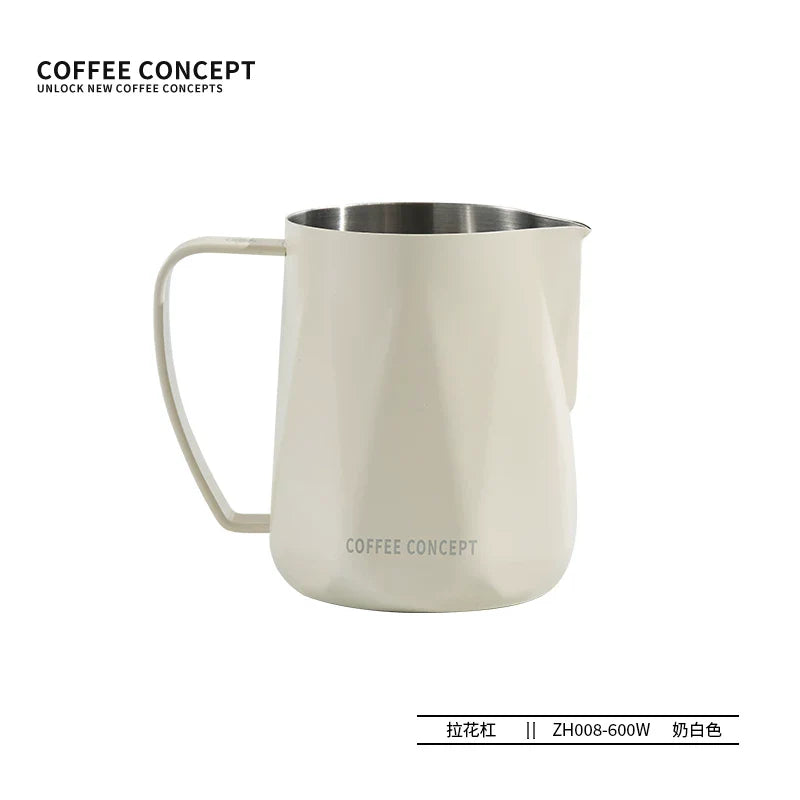 【COFFEE CONCEPT】Diamond Coffee Milk Pitcher with Measurement Markers, Precision Spout Milk Frothing Cup, Thick Stainless Steel Latte Art Cup for Professional Espresso