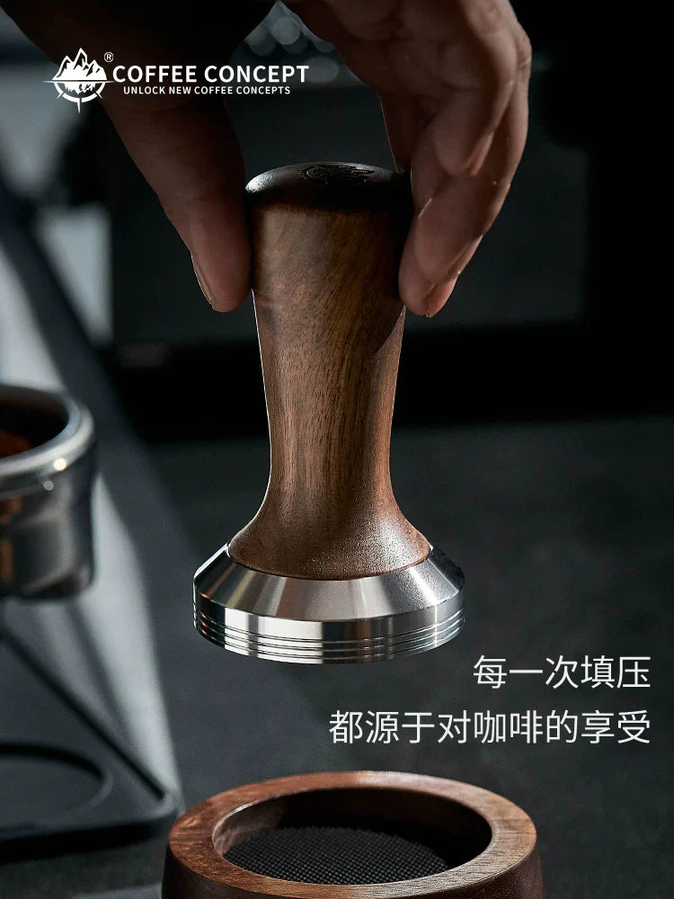 COFFEE CONCEPT Walnut Wood Espresso Tamper | 304 Stainless Steel Base | 58mm Consistent Pressure Coffee Tamper for Even Extraction