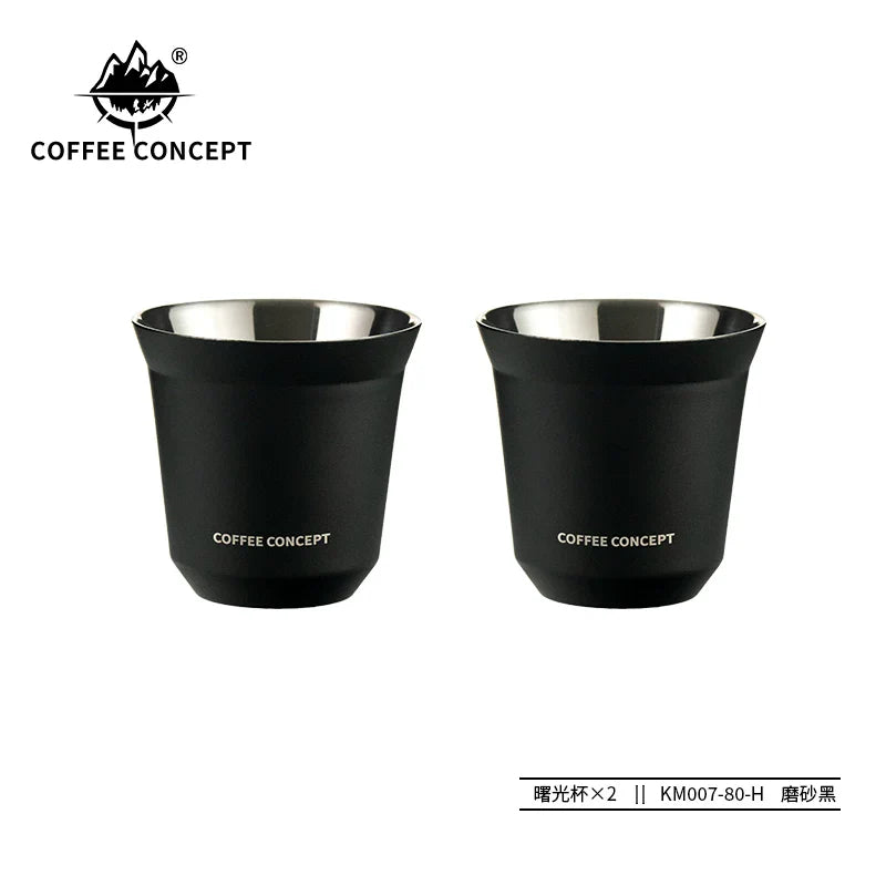 COFFEE CONCEPT Dawn Espresso Extraction Cups | Double-Walled Stainless Steel | 80ml Demitasse Glasses for Espresso Machines