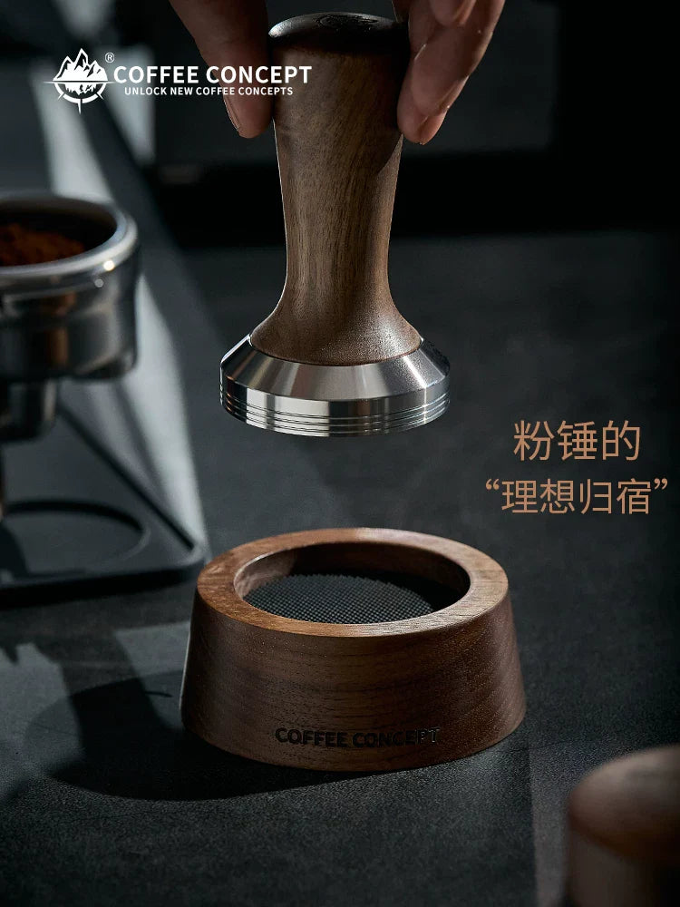 【COFFEE CONCEPT】North American Walnut Wood Base Coffee Organizer Stand, Multi-Functional Wooden Storage Holder for Tamper & Distributor Set