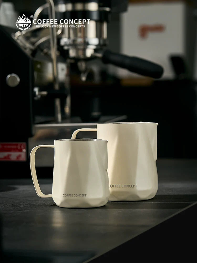 【COFFEE CONCEPT】Diamond Coffee Milk Pitcher with Measurement Markers, Precision Spout Milk Frothing Cup, Thick Stainless Steel Latte Art Cup for Professional Espresso