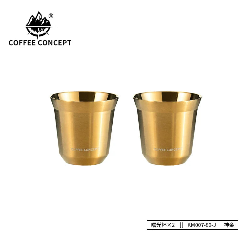 COFFEE CONCEPT Dawn Espresso Extraction Cups | Double-Walled Stainless Steel | 80ml Demitasse Glasses for Espresso Machines