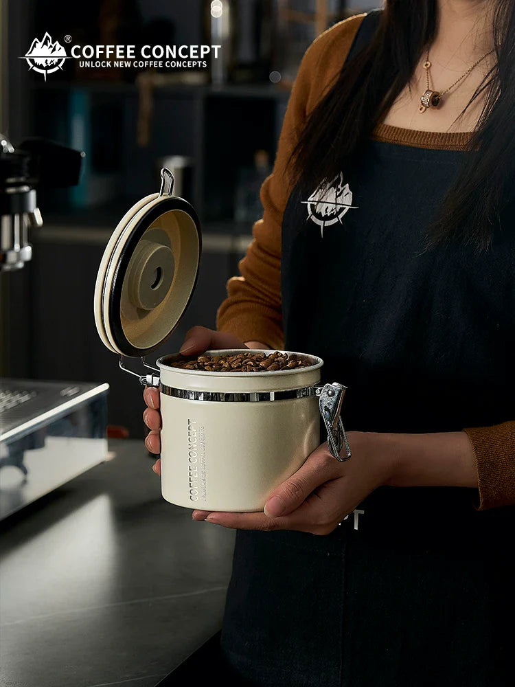 【COFFEE CONCEPT】Coffee Bean Storage Canister, Airtight Vacuum Container with One-Way Valve, Stainless Steel Coffee Canister