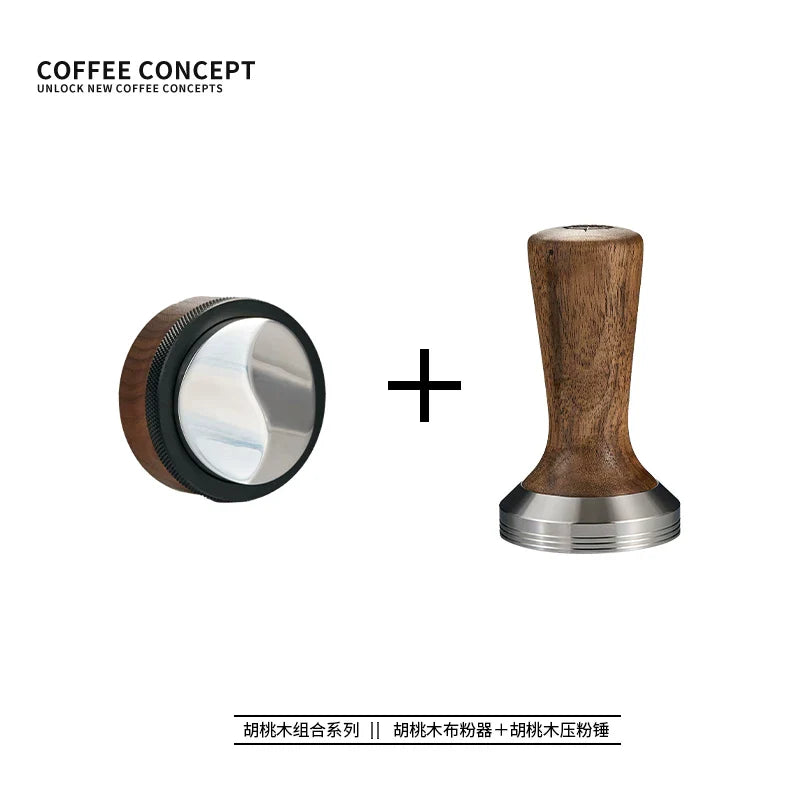 COFFEE CONCEPT Walnut Wood Espresso Tamper | 304 Stainless Steel Base | 58mm Consistent Pressure Coffee Tamper for Even Extraction