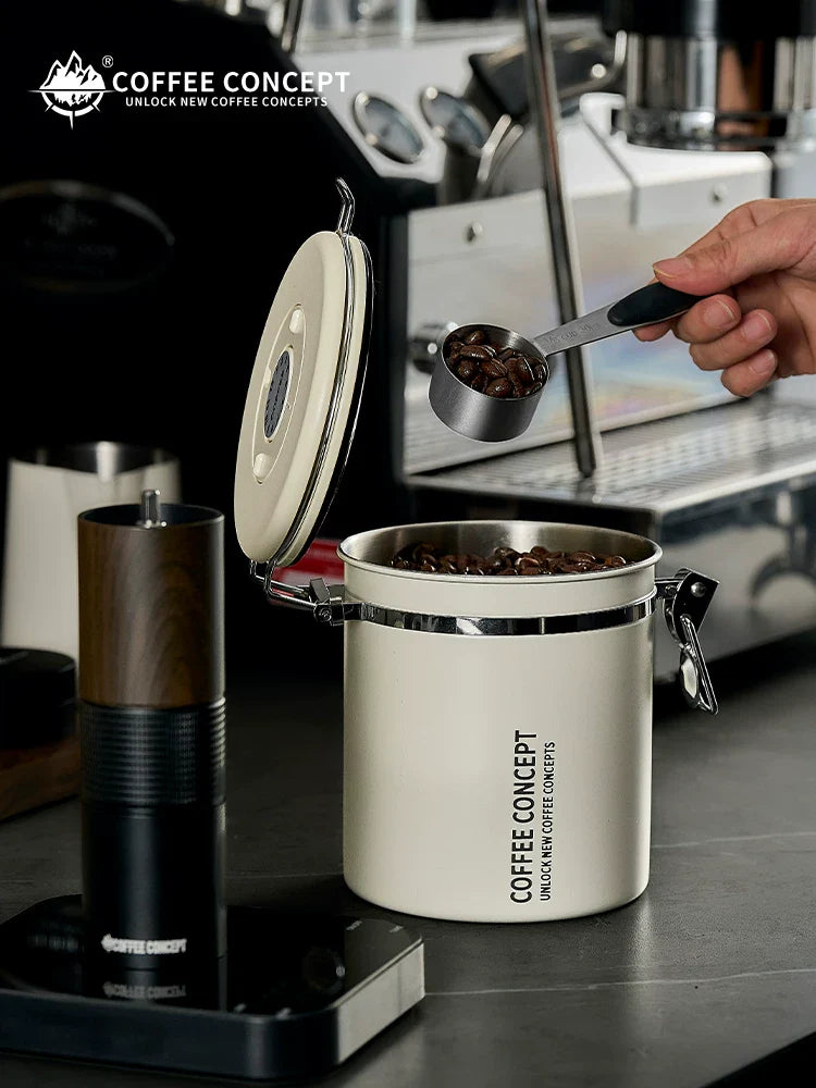 【COFFEE CONCEPT】Coffee Bean Storage Canister, Airtight Vacuum Container with One-Way Valve, Stainless Steel Coffee Canister