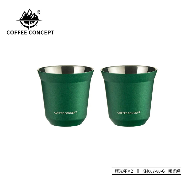 COFFEE CONCEPT Dawn Espresso Extraction Cups | Double-Walled Stainless Steel | 80ml Demitasse Glasses for Espresso Machines