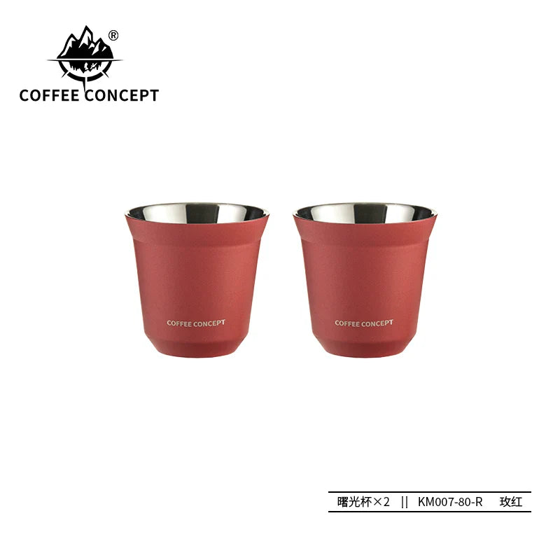 COFFEE CONCEPT Dawn Espresso Extraction Cups | Double-Walled Stainless Steel | 80ml Demitasse Glasses for Espresso Machines