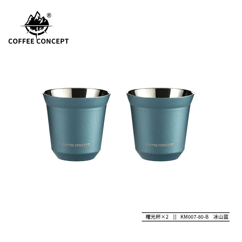 COFFEE CONCEPT Dawn Espresso Extraction Cups | Double-Walled Stainless Steel | 80ml Demitasse Glasses for Espresso Machines