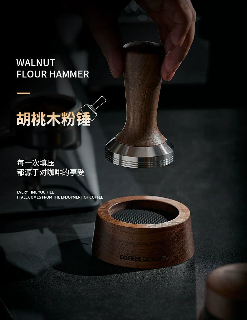 COFFEE CONCEPT Walnut Wood Espresso Tamper | 304 Stainless Steel Base | 58mm Consistent Pressure Coffee Tamper for Even Extraction