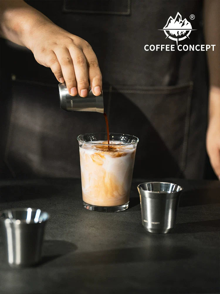 COFFEE CONCEPT Dawn Espresso Extraction Cups | Double-Walled Stainless Steel | 80ml Demitasse Glasses for Espresso Machines