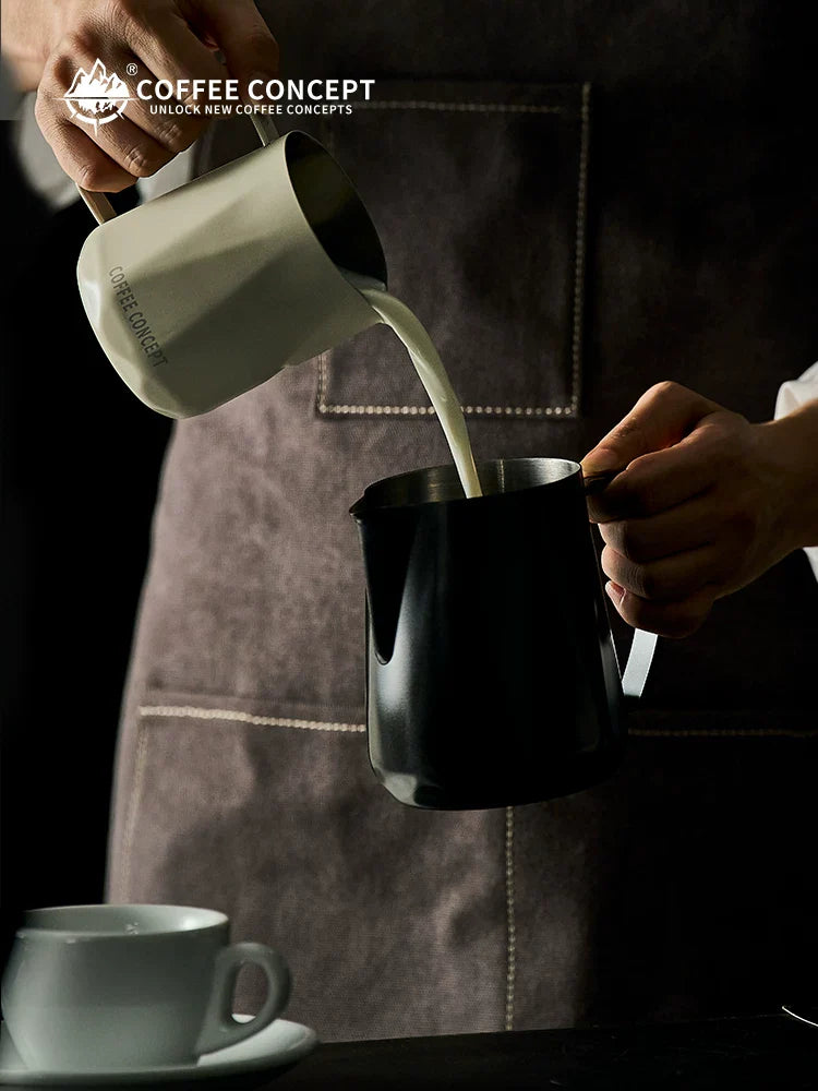 【COFFEE CONCEPT】Diamond Coffee Milk Pitcher with Measurement Markers, Precision Spout Milk Frothing Cup, Thick Stainless Steel Latte Art Cup for Professional Espresso