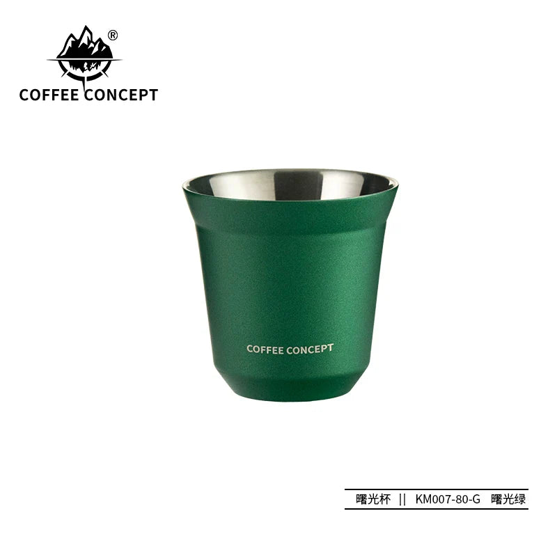COFFEE CONCEPT Dawn Espresso Extraction Cups | Double-Walled Stainless Steel | 80ml Demitasse Glasses for Espresso Machines