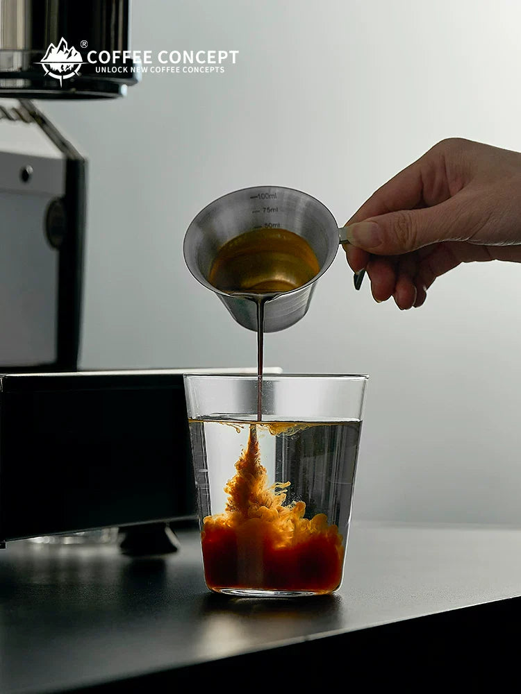 【COFFEE CONCEPT】Volcano Extraction Cup, Stainless Steel Espresso Measuring Cup, Milk Pitcher with Scale, Coffee Shot Glass