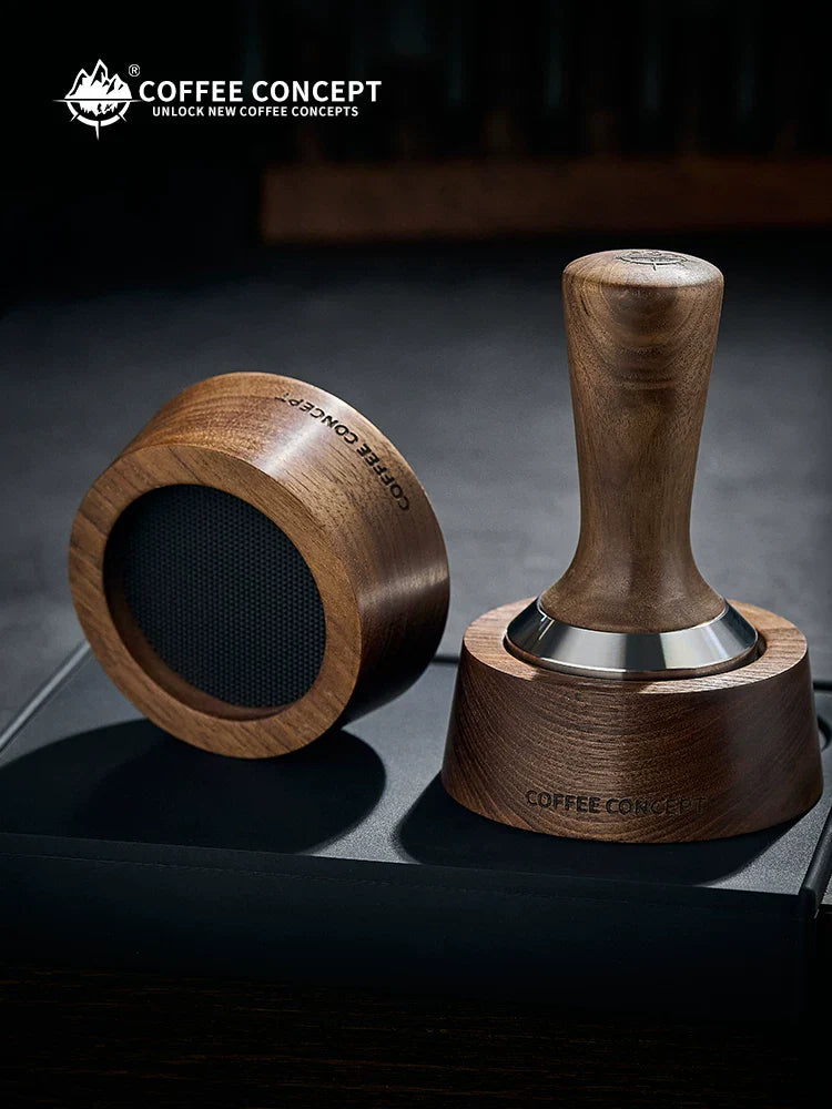 【COFFEE CONCEPT】North American Walnut Wood Base Coffee Organizer Stand, Multi-Functional Wooden Storage Holder for Tamper & Distributor Set