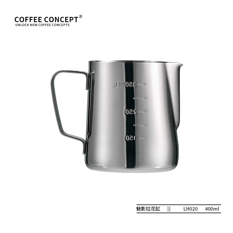 【COFFEE CONCEPT】Diamond Coffee Milk Pitcher with Measurement Markers, Precision Spout Milk Frothing Cup, Thick Stainless Steel Latte Art Cup for Professional Espresso
