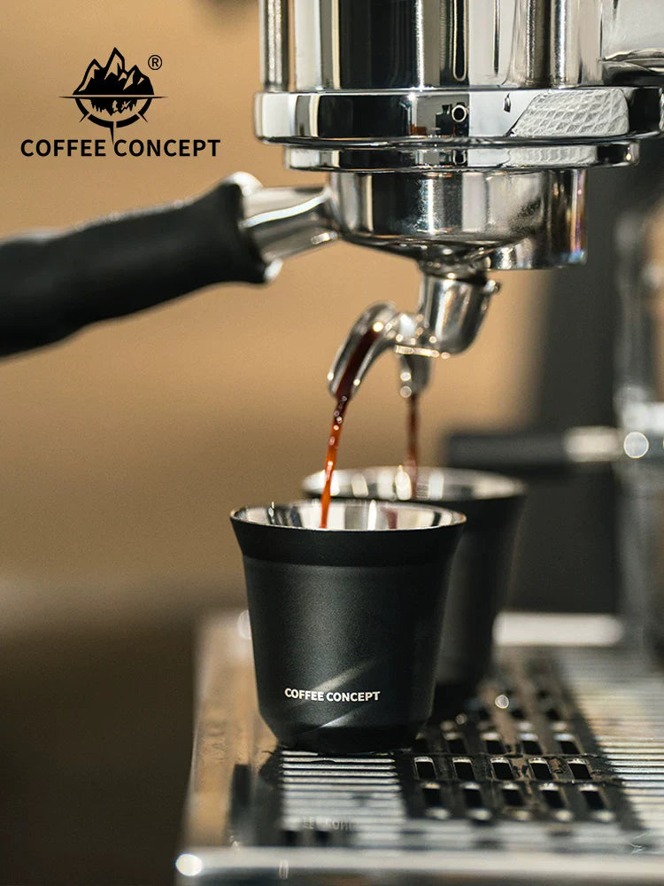 COFFEE CONCEPT Dawn Espresso Extraction Cups | Double-Walled Stainless Steel | 80ml Demitasse Glasses for Espresso Machines
