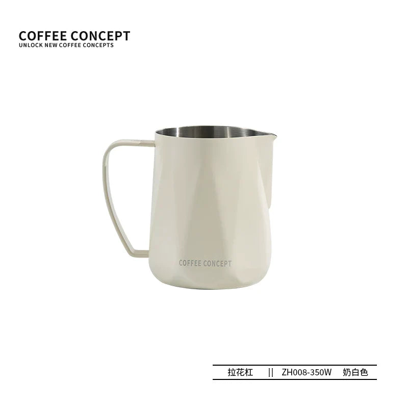 【COFFEE CONCEPT】Diamond Coffee Milk Pitcher with Measurement Markers, Precision Spout Milk Frothing Cup, Thick Stainless Steel Latte Art Cup for Professional Espresso