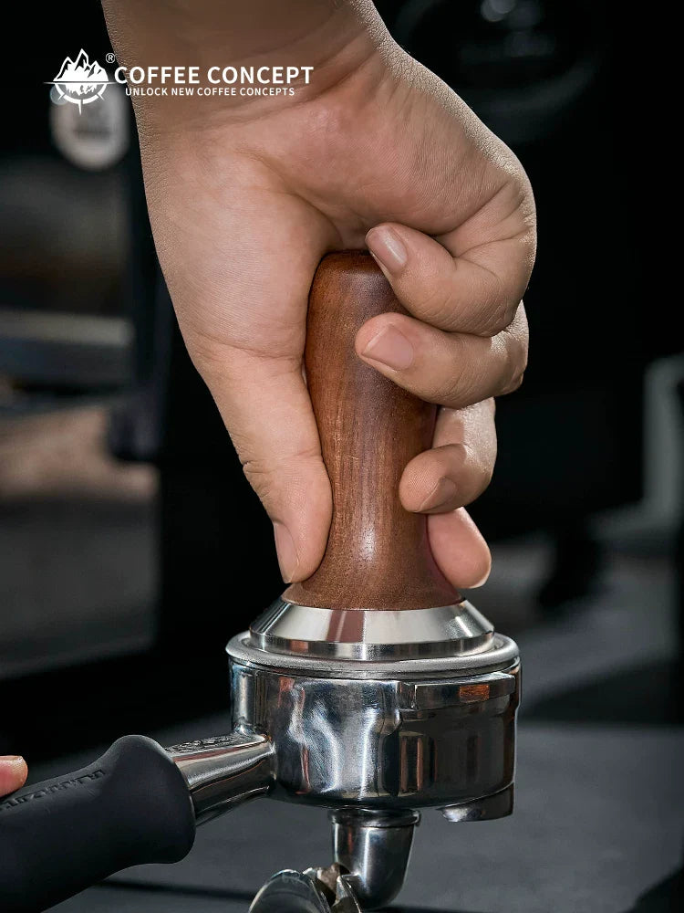 COFFEE CONCEPT Walnut Wood Espresso Tamper | 304 Stainless Steel Base | 58mm Consistent Pressure Coffee Tamper for Even Extraction