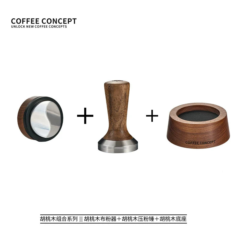 COFFEE CONCEPT Walnut Wood Espresso Tamper | 304 Stainless Steel Base | 58mm Consistent Pressure Coffee Tamper for Even Extraction