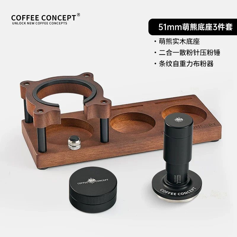 【COFFEE CONCEPT】Cute Bear Coffee Tamper 3-Piece Set, North American Walnut Base & Coffee Tool Storage Organizer