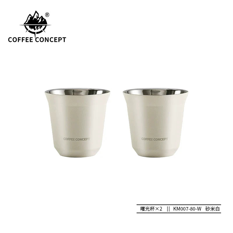 COFFEE CONCEPT Dawn Espresso Extraction Cups | Double-Walled Stainless Steel | 80ml Demitasse Glasses for Espresso Machines