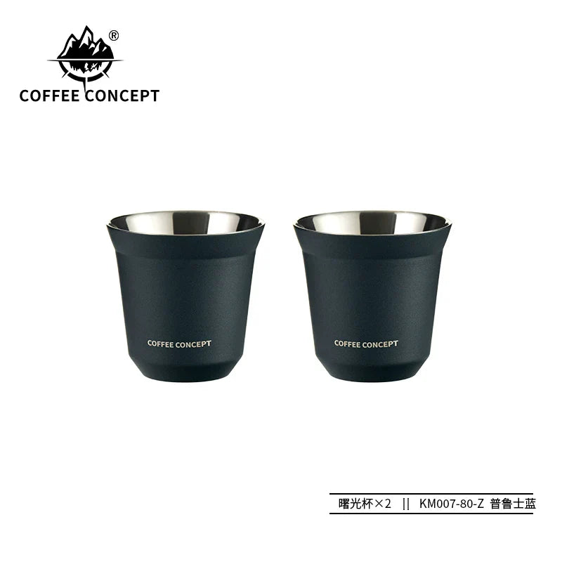 COFFEE CONCEPT Dawn Espresso Extraction Cups | Double-Walled Stainless Steel | 80ml Demitasse Glasses for Espresso Machines