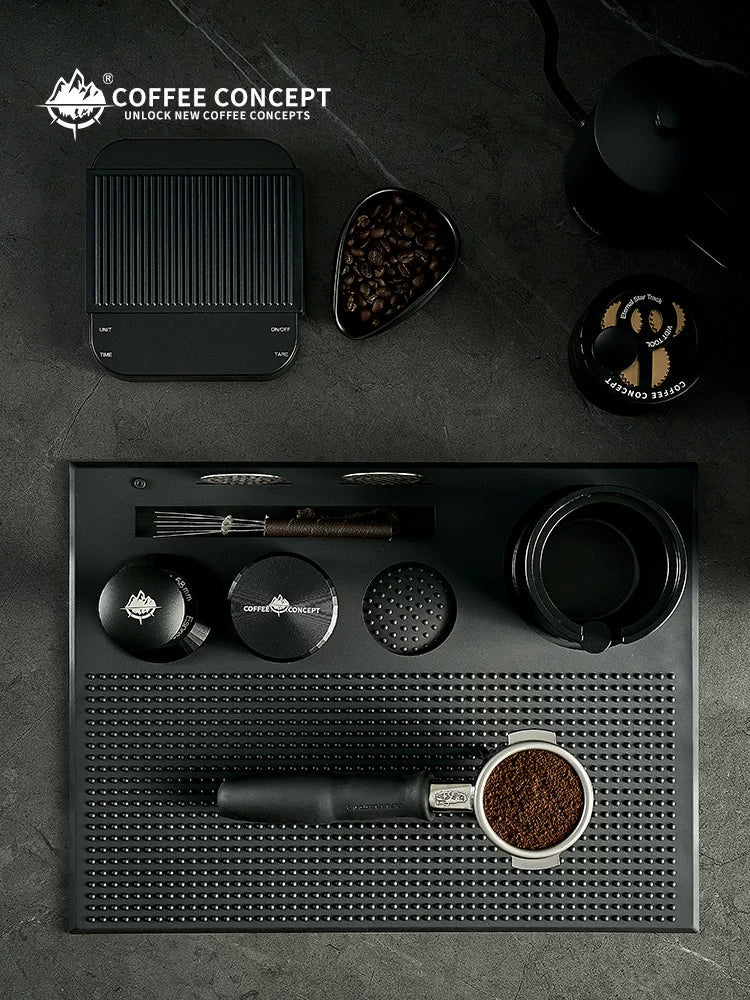 【COFFEE CONCEPT】Silicone Espresso Tamping Mat, Coffee Bar Station Organizer, Multi-function Tamper Stand & Distributor Base, Anti-slip Drain Pad for Coffee Corner