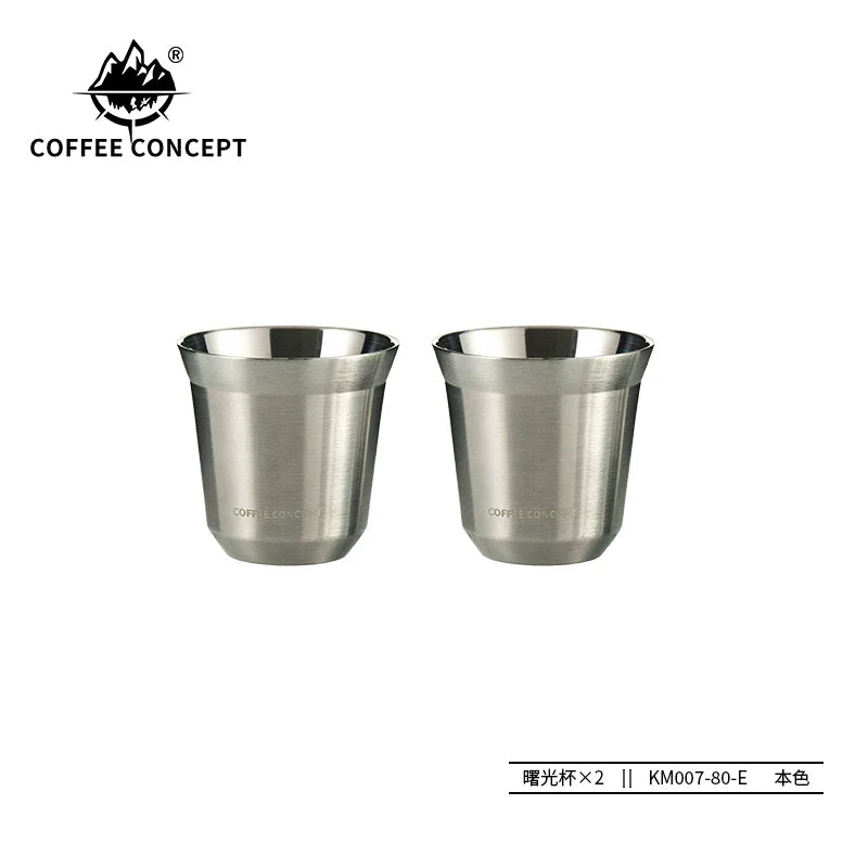COFFEE CONCEPT Dawn Espresso Extraction Cups | Double-Walled Stainless Steel | 80ml Demitasse Glasses for Espresso Machines