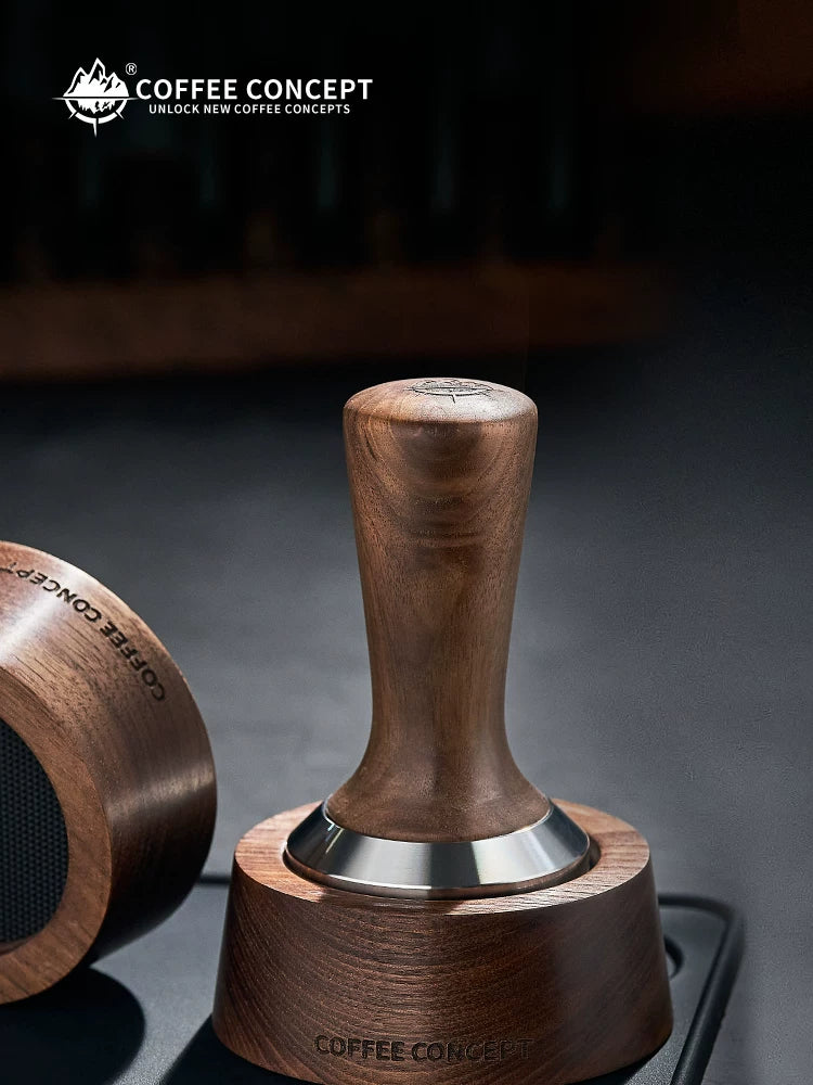 COFFEE CONCEPT Walnut Wood Espresso Tamper | 304 Stainless Steel Base | 58mm Consistent Pressure Coffee Tamper for Even Extraction