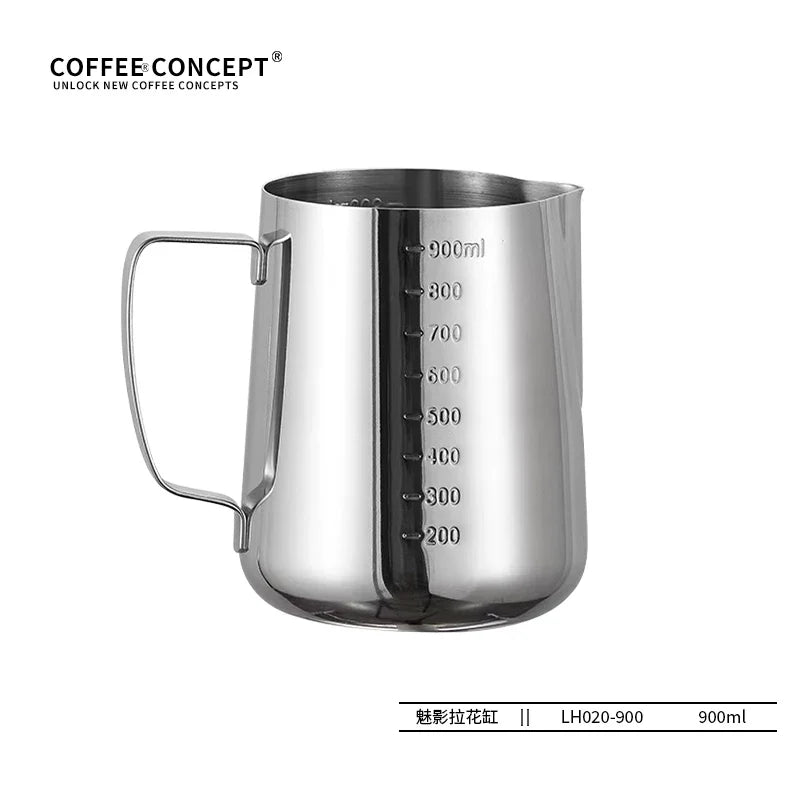 【COFFEE CONCEPT】Diamond Coffee Milk Pitcher with Measurement Markers, Precision Spout Milk Frothing Cup, Thick Stainless Steel Latte Art Cup for Professional Espresso