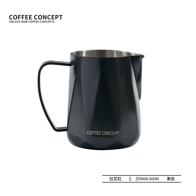 【COFFEE CONCEPT】Diamond Coffee Milk Pitcher with Measurement Markers, Precision Spout Milk Frothing Cup, Thick Stainless Steel Latte Art Cup for Professional Espresso