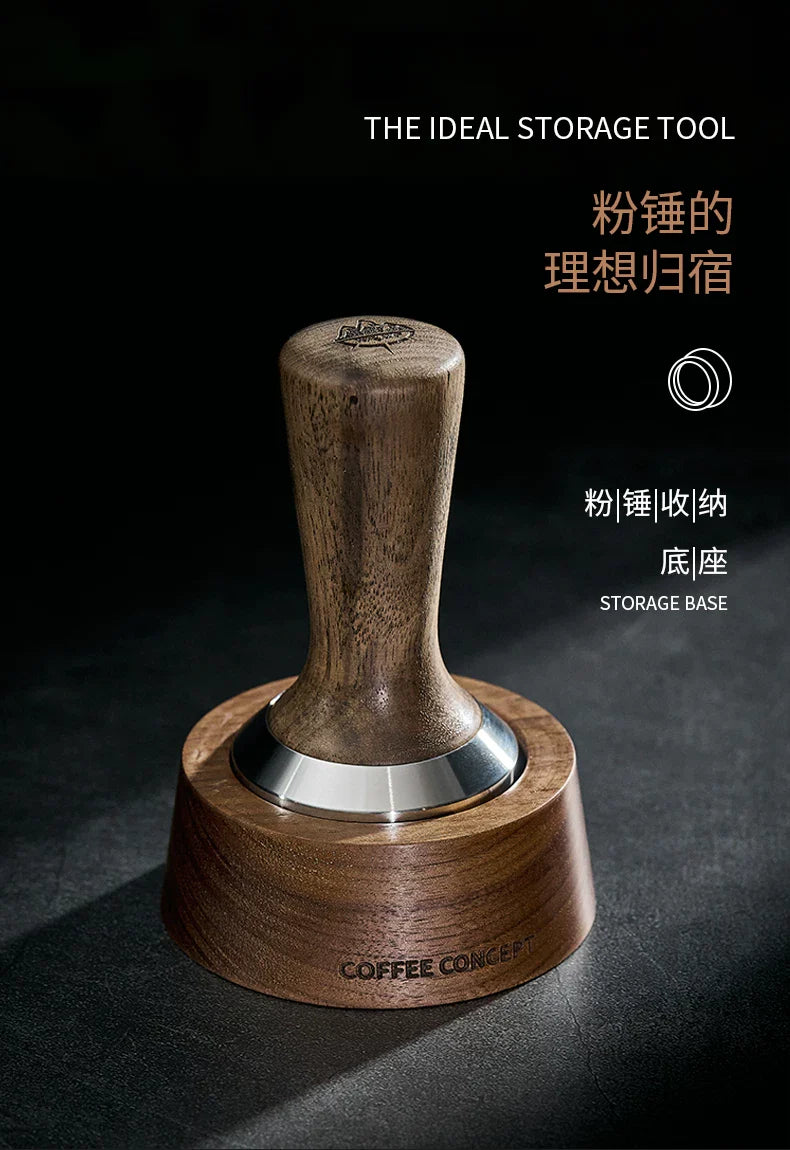【COFFEE CONCEPT】North American Walnut Wood Base Coffee Organizer Stand, Multi-Functional Wooden Storage Holder for Tamper & Distributor Set