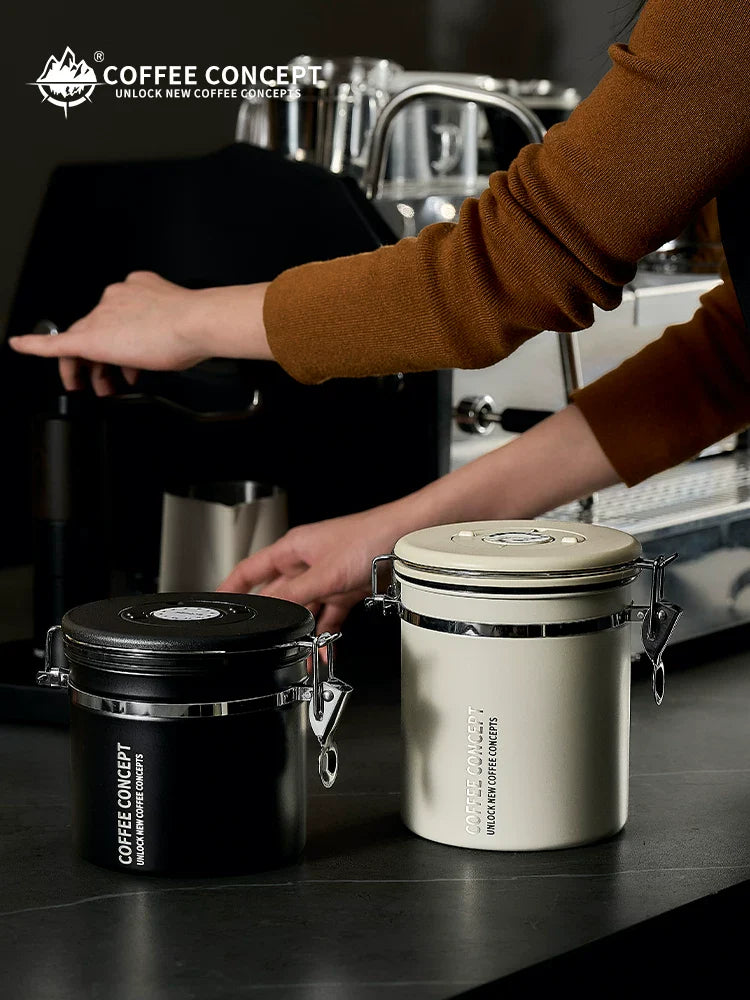 【COFFEE CONCEPT】Coffee Bean Storage Canister, Airtight Vacuum Container with One-Way Valve, Stainless Steel Coffee Canister