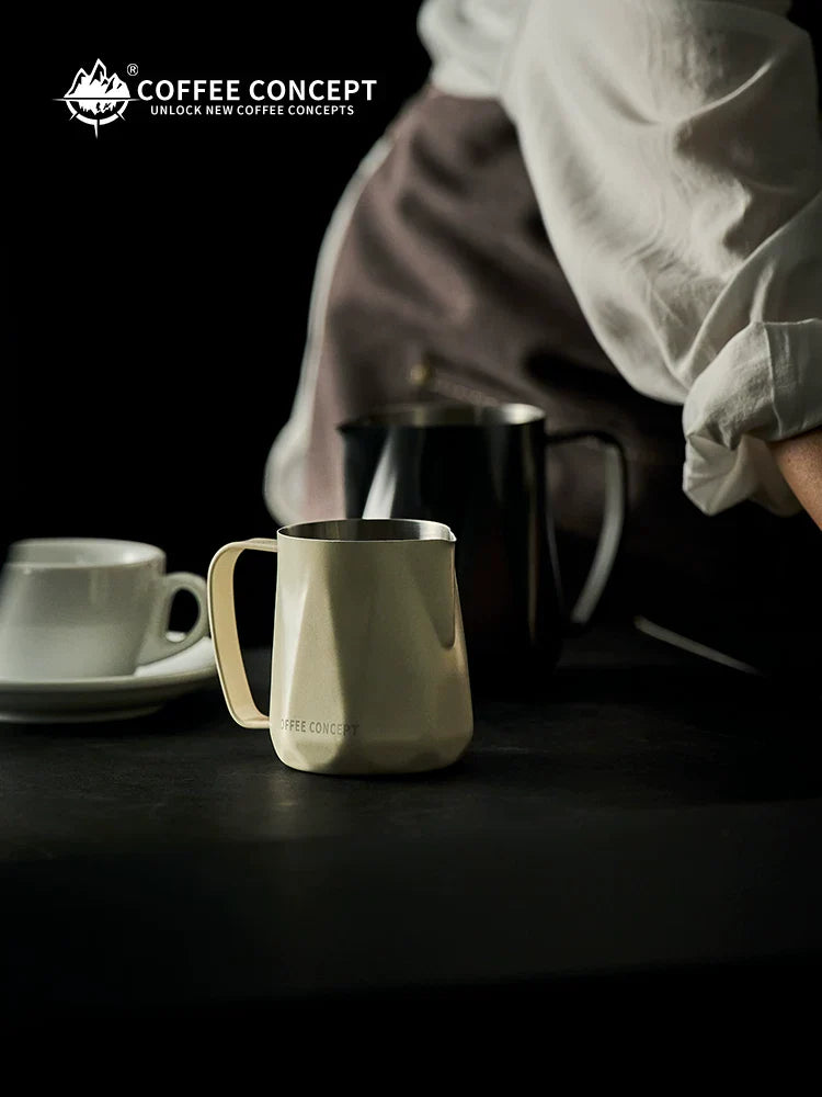 【COFFEE CONCEPT】Diamond Coffee Milk Pitcher with Measurement Markers, Precision Spout Milk Frothing Cup, Thick Stainless Steel Latte Art Cup for Professional Espresso