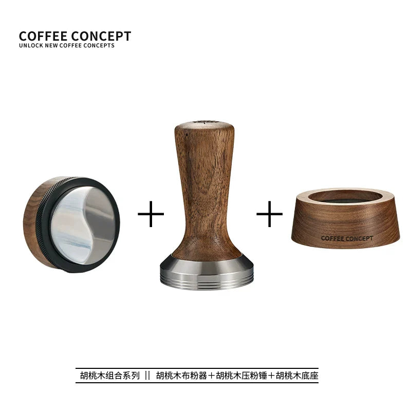 【COFFEE CONCEPT】North American Walnut Wood Base Coffee Organizer Stand, Multi-Functional Wooden Storage Holder for Tamper & Distributor Set