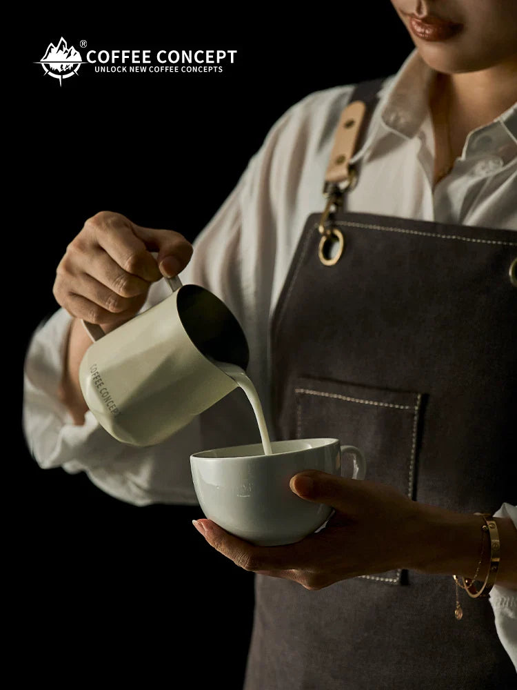 【COFFEE CONCEPT】Diamond Coffee Milk Pitcher with Measurement Markers, Precision Spout Milk Frothing Cup, Thick Stainless Steel Latte Art Cup for Professional Espresso