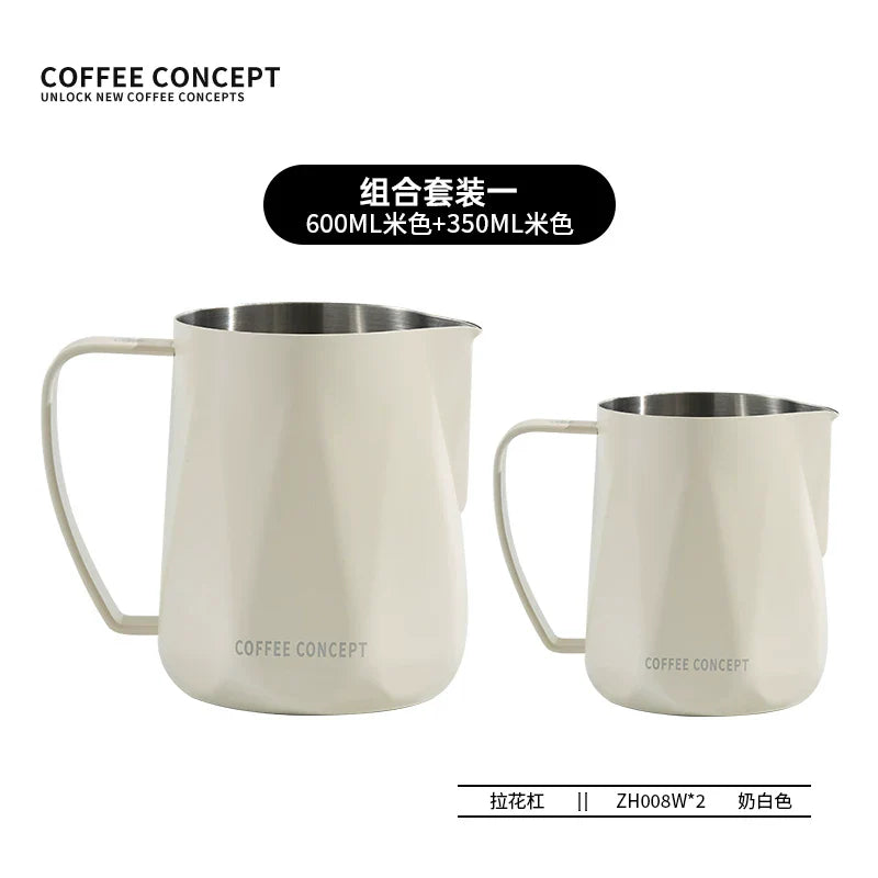 【COFFEE CONCEPT】Diamond Coffee Milk Pitcher with Measurement Markers, Precision Spout Milk Frothing Cup, Thick Stainless Steel Latte Art Cup for Professional Espresso
